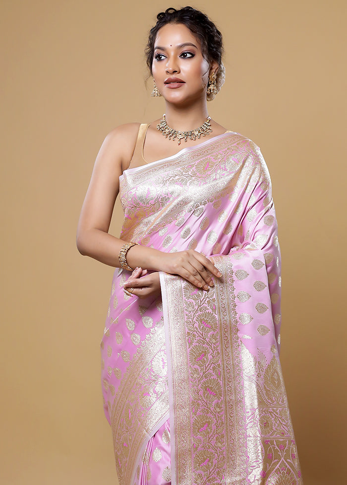 Pink Banarasi Silk Saree With Blouse Piece