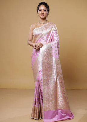 Pink Banarasi Silk Saree With Blouse Piece