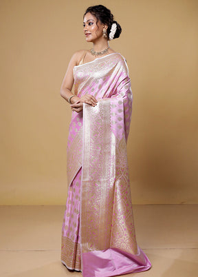 Pink Banarasi Silk Saree With Blouse Piece