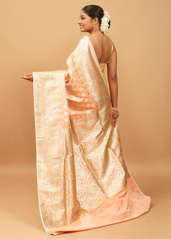 Peach Banarasi Silk Saree With Blouse Piece