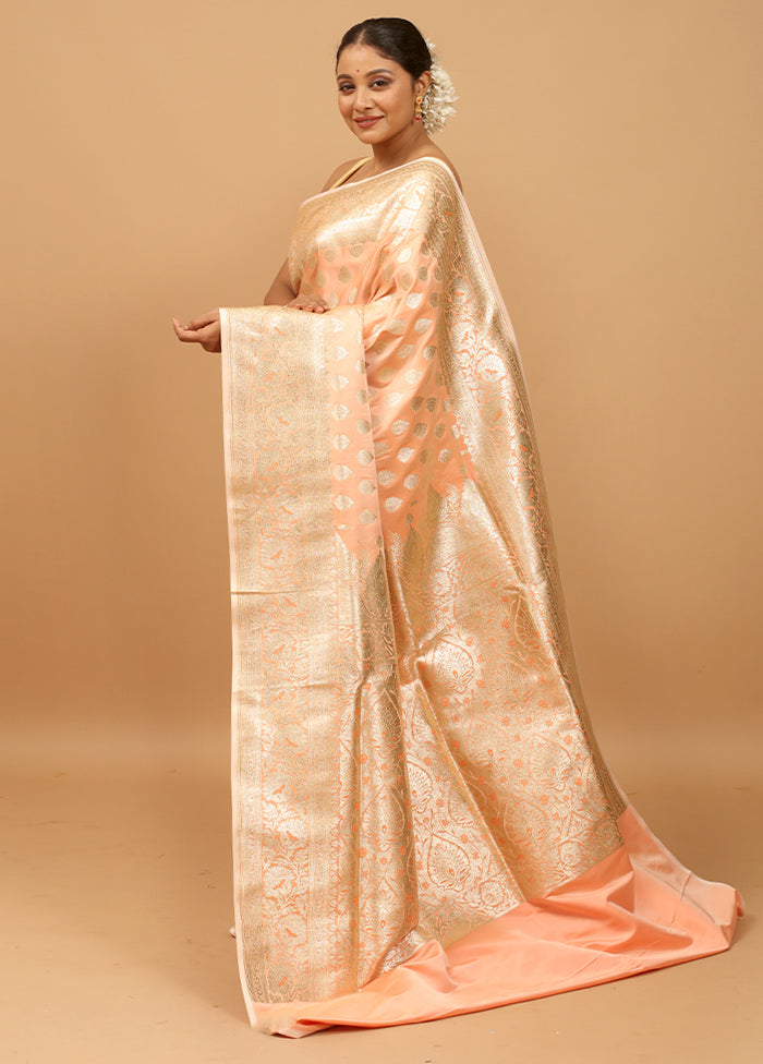 Peach Banarasi Silk Saree With Blouse Piece