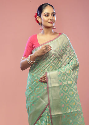 Green Kora Silk Saree With Blouse Piece - Indian Silk House Agencies