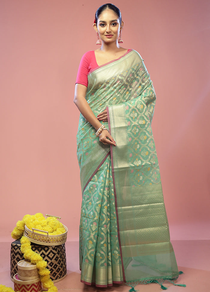 Green Kora Silk Saree With Blouse Piece - Indian Silk House Agencies