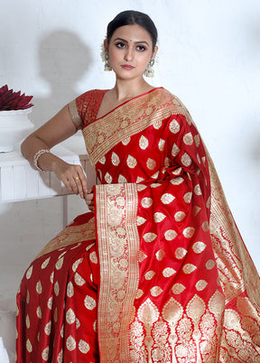 Red Banarasi Pure Silk Saree With Blouse Piece - Indian Silk House Agencies