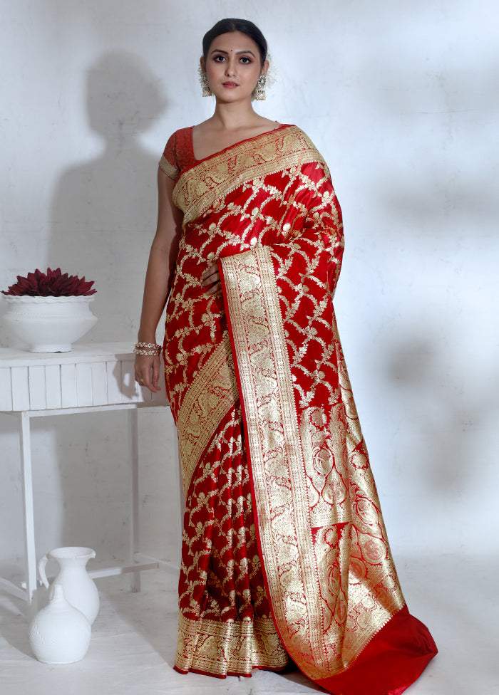 Maroon Banarasi Pure Silk Saree With Blouse Piece - Indian Silk House Agencies