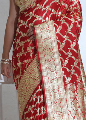 Maroon Banarasi Pure Silk Saree With Blouse Piece - Indian Silk House Agencies