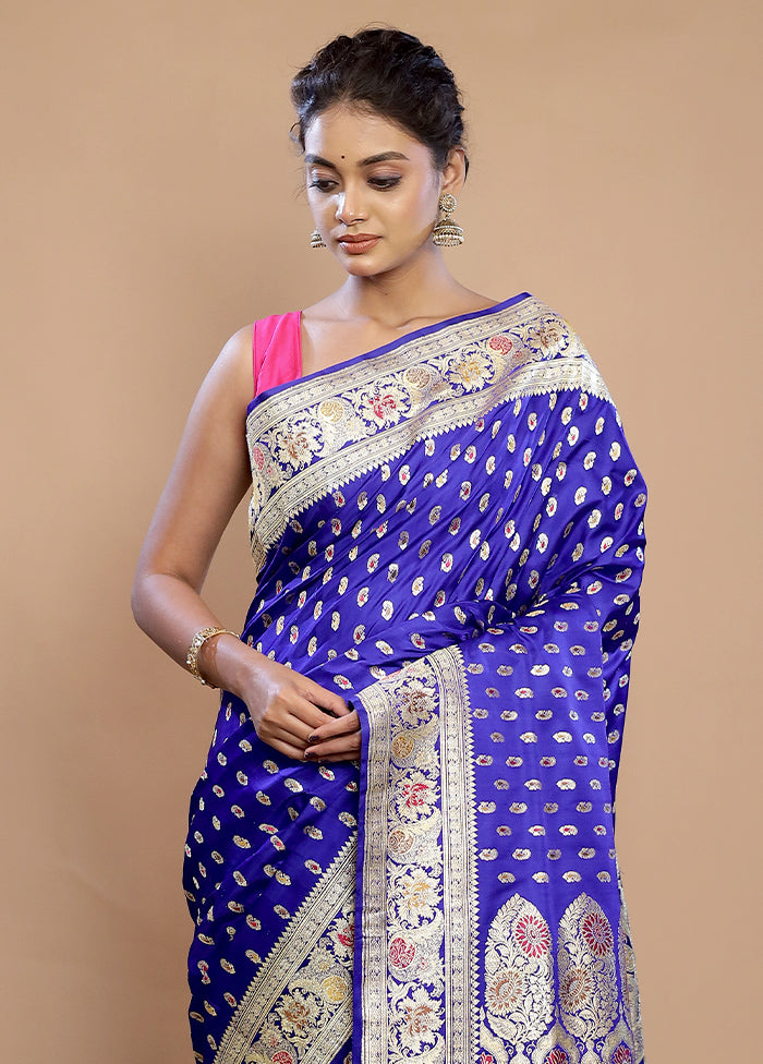 Blue Banarasi Pure Silk Saree With Blouse Piece - Indian Silk House Agencies