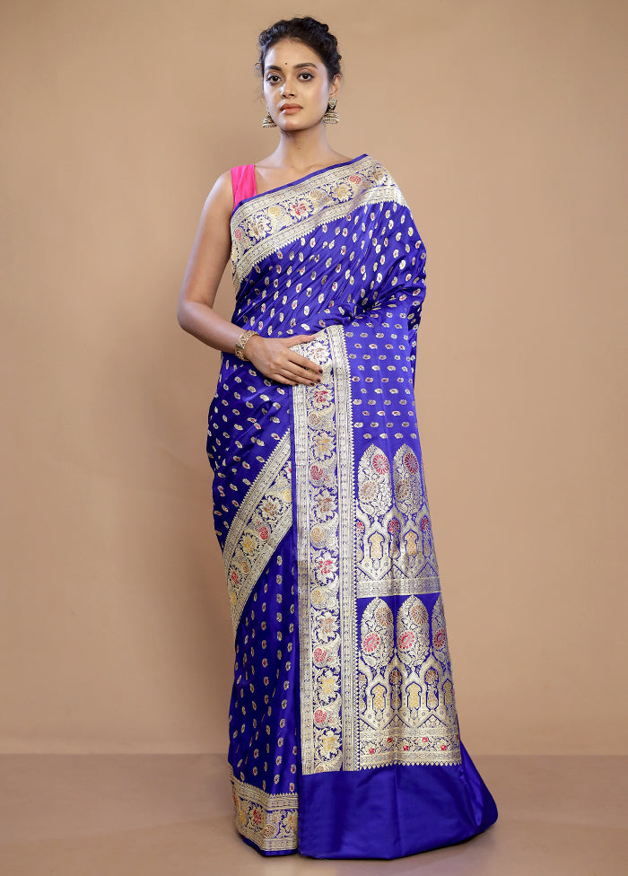 Blue Banarasi Pure Silk Saree With Blouse Piece - Indian Silk House Agencies