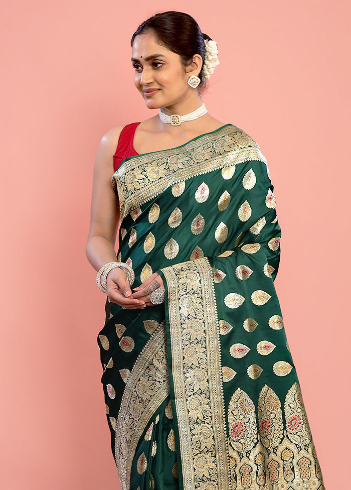 Green Banarasi Pure Silk Saree With Blouse Piece - Indian Silk House Agencies