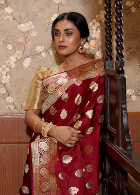 Maroon Pure Banarasi Silk Saree With Blouse Piece - Indian Silk House Agencies