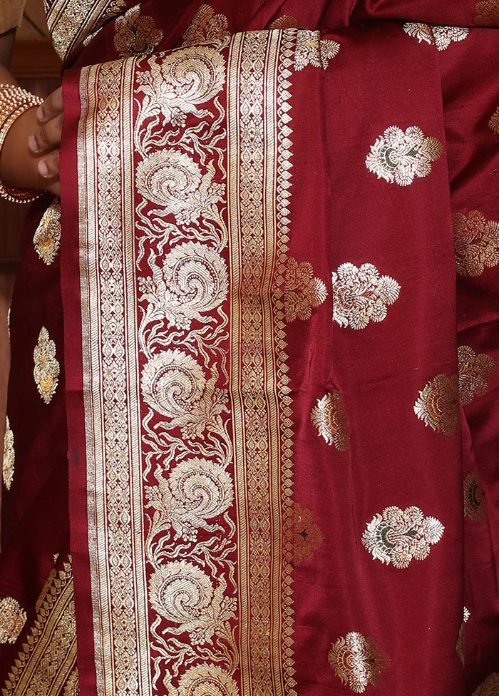 Maroon Pure Banarasi Silk Saree With Blouse Piece - Indian Silk House Agencies