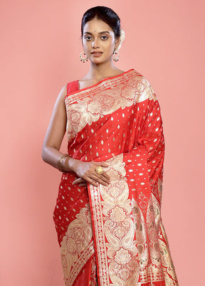 Red Banarasi Pure Silk Saree With Blouse Piece - Indian Silk House Agencies