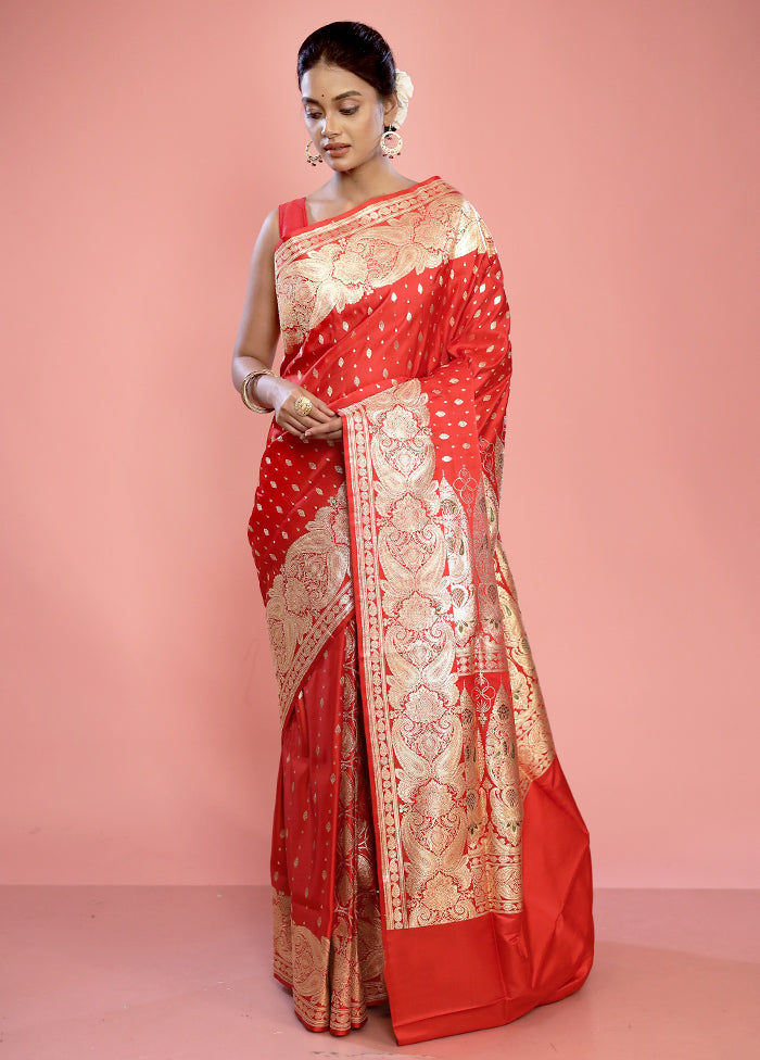 Red Banarasi Pure Silk Saree With Blouse Piece - Indian Silk House Agencies