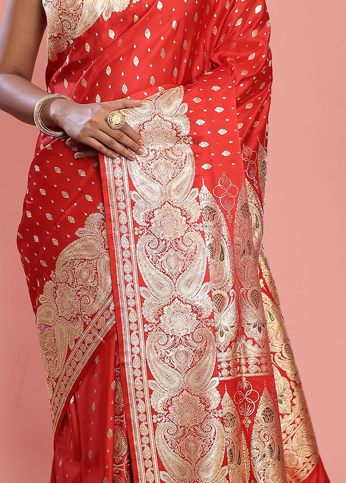 Red Banarasi Pure Silk Saree With Blouse Piece - Indian Silk House Agencies