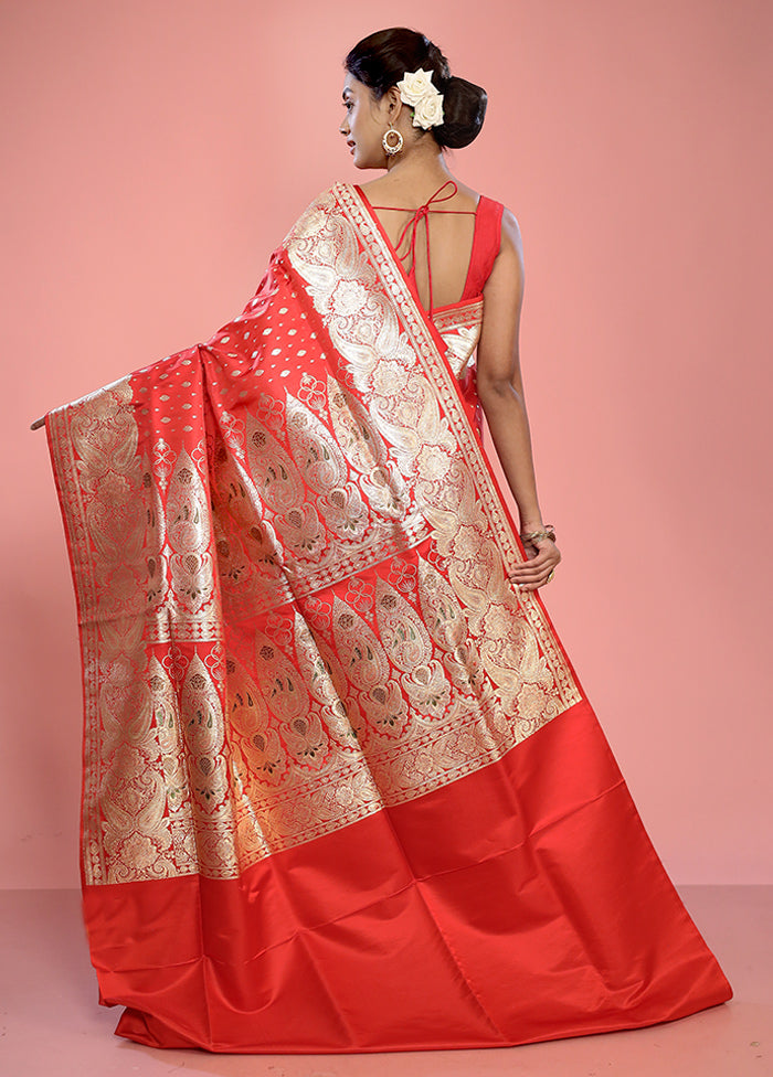 Red Banarasi Pure Silk Saree With Blouse Piece - Indian Silk House Agencies