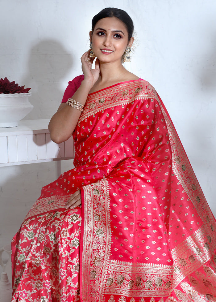 Pink Banarasi Pure Silk Saree With Blouse Piece - Indian Silk House Agencies