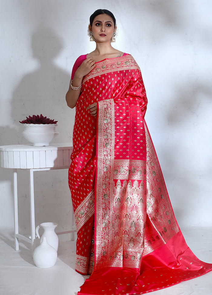 Pink Banarasi Pure Silk Saree With Blouse Piece - Indian Silk House Agencies