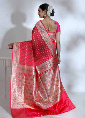 Pink Banarasi Pure Silk Saree With Blouse Piece - Indian Silk House Agencies