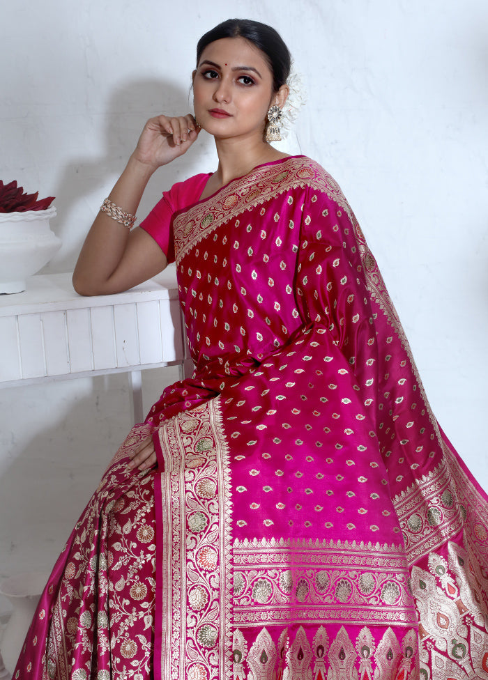 Pink Banarasi Pure Silk Saree With Blouse Piece - Indian Silk House Agencies