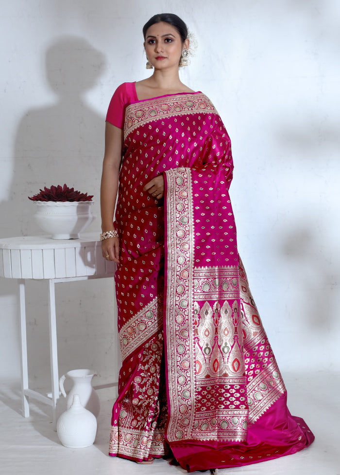 Pink Banarasi Pure Silk Saree With Blouse Piece - Indian Silk House Agencies