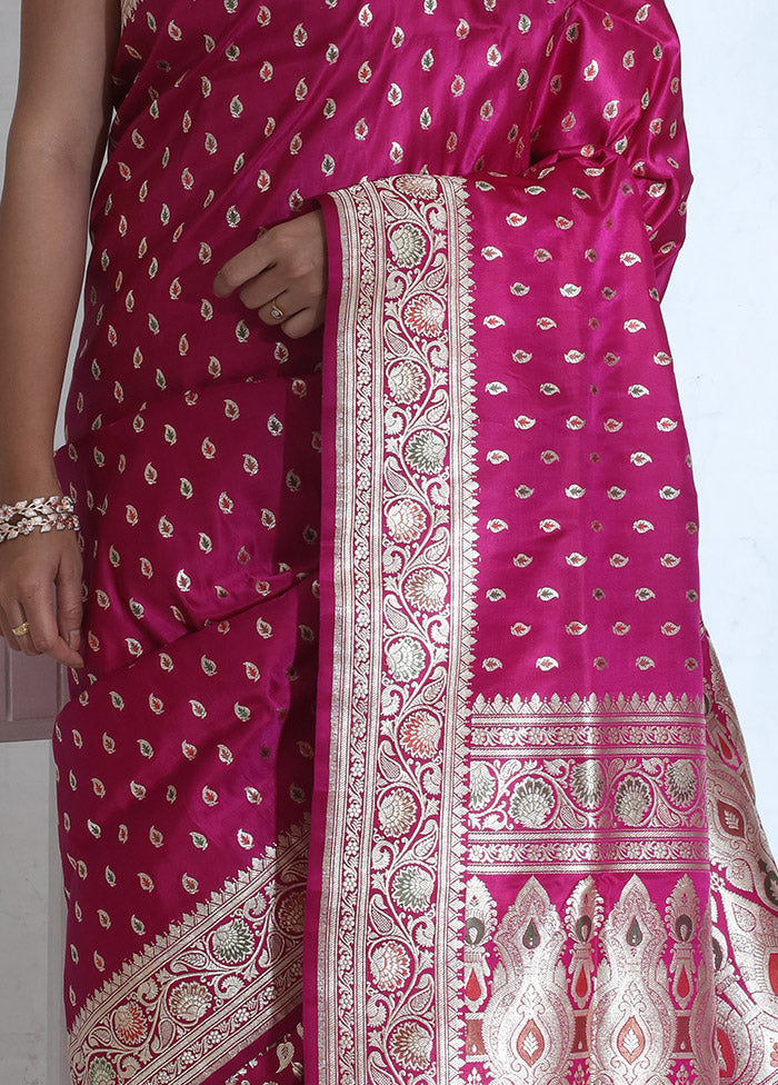 Pink Banarasi Pure Silk Saree With Blouse Piece - Indian Silk House Agencies