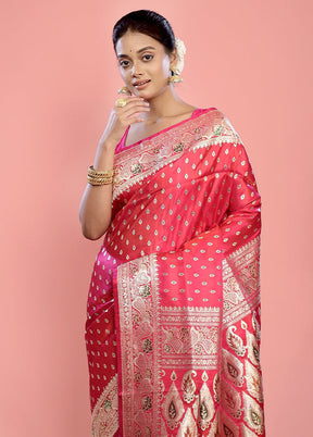 Pink Banarasi Pure Silk Saree With Blouse Piece - Indian Silk House Agencies