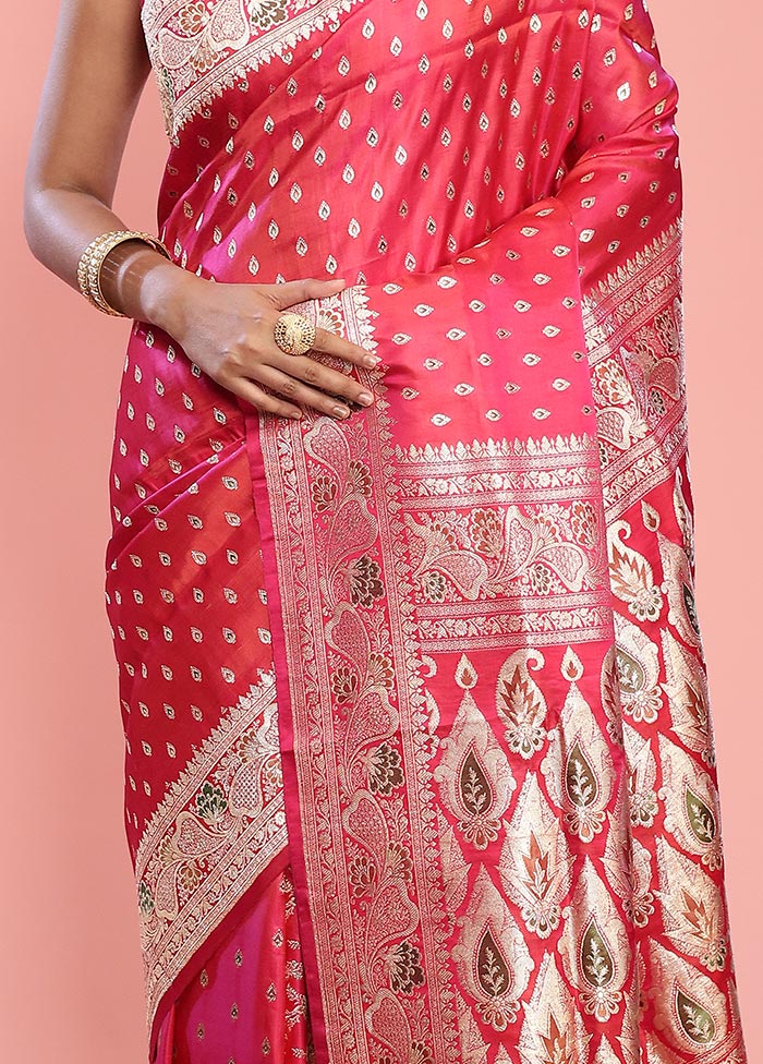 Pink Banarasi Pure Silk Saree With Blouse Piece - Indian Silk House Agencies