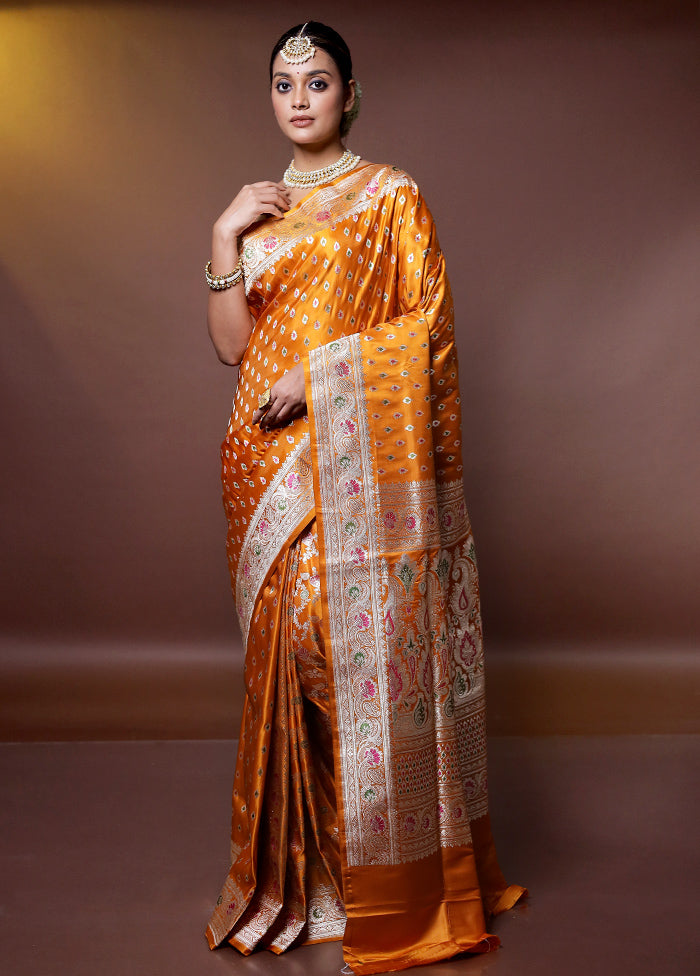 Yellow Handloom Banarasi Pure Silk Saree With Blouse Piece