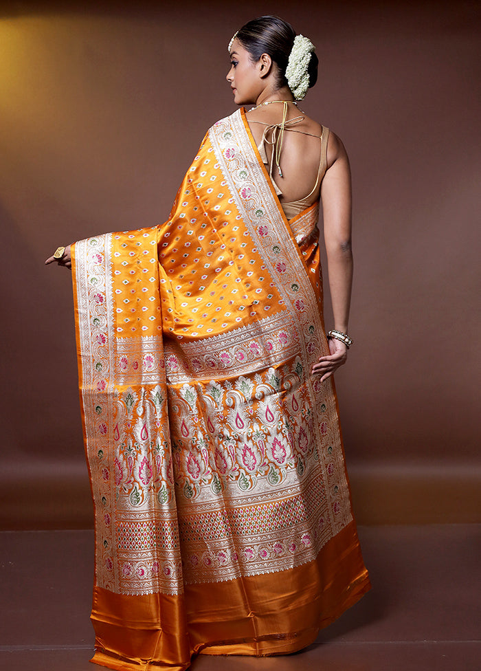 Yellow Handloom Banarasi Pure Silk Saree With Blouse Piece