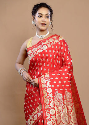 Red Banarasi Pure Silk Saree With Blouse Piece - Indian Silk House Agencies