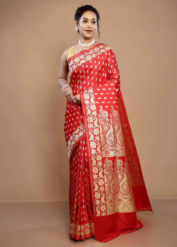 Red Banarasi Pure Silk Saree With Blouse Piece - Indian Silk House Agencies