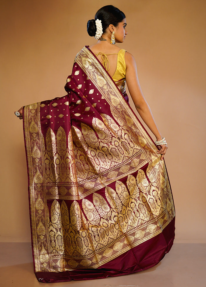 Maroon Banarasi Pure Silk Saree With Blouse Piece - Indian Silk House Agencies