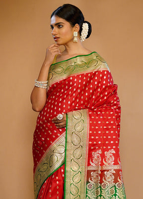 Red Banarasi Pure Silk Saree With Blouse Piece - Indian Silk House Agencies