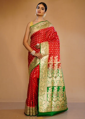 Red Banarasi Pure Silk Saree With Blouse Piece - Indian Silk House Agencies