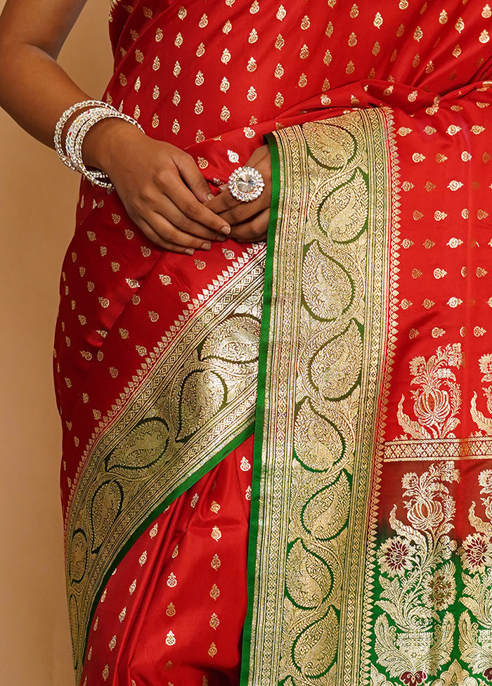 Red Banarasi Pure Silk Saree With Blouse Piece - Indian Silk House Agencies