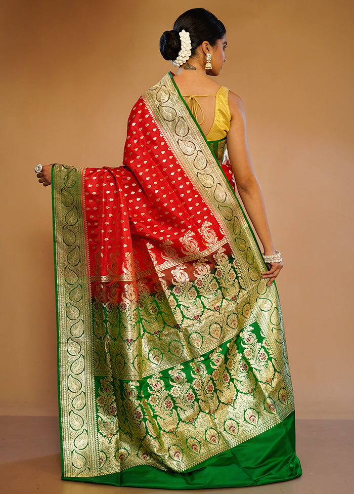 Red Banarasi Pure Silk Saree With Blouse Piece - Indian Silk House Agencies