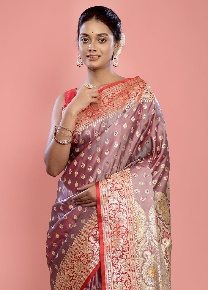 Purple Banarasi Pure Silk Saree With Blouse Piece - Indian Silk House Agencies