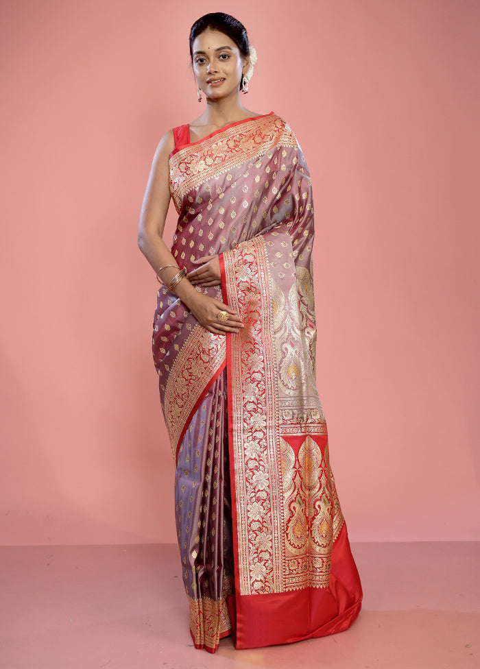 Purple Banarasi Pure Silk Saree With Blouse Piece - Indian Silk House Agencies