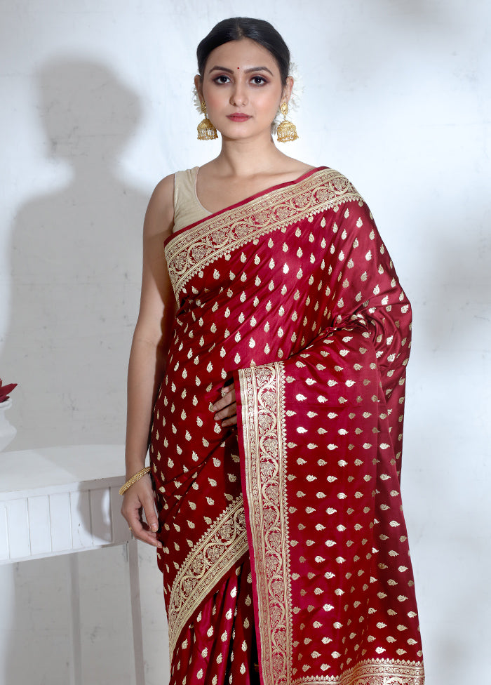 Maroon Banarasi Pure Silk Saree With Blouse Piece - Indian Silk House Agencies