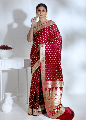 Maroon Banarasi Pure Silk Saree With Blouse Piece - Indian Silk House Agencies