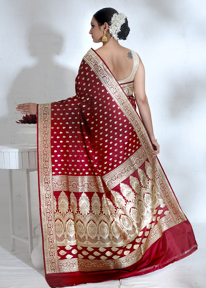 Maroon Banarasi Pure Silk Saree With Blouse Piece - Indian Silk House Agencies