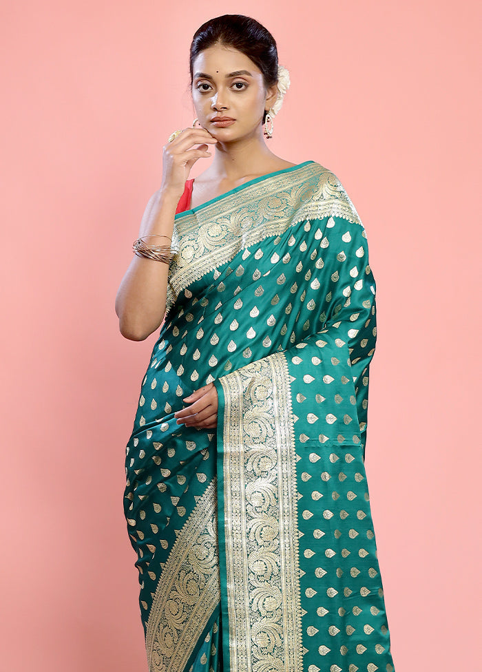 Green Banarasi Pure Silk Saree With Blouse Piece - Indian Silk House Agencies