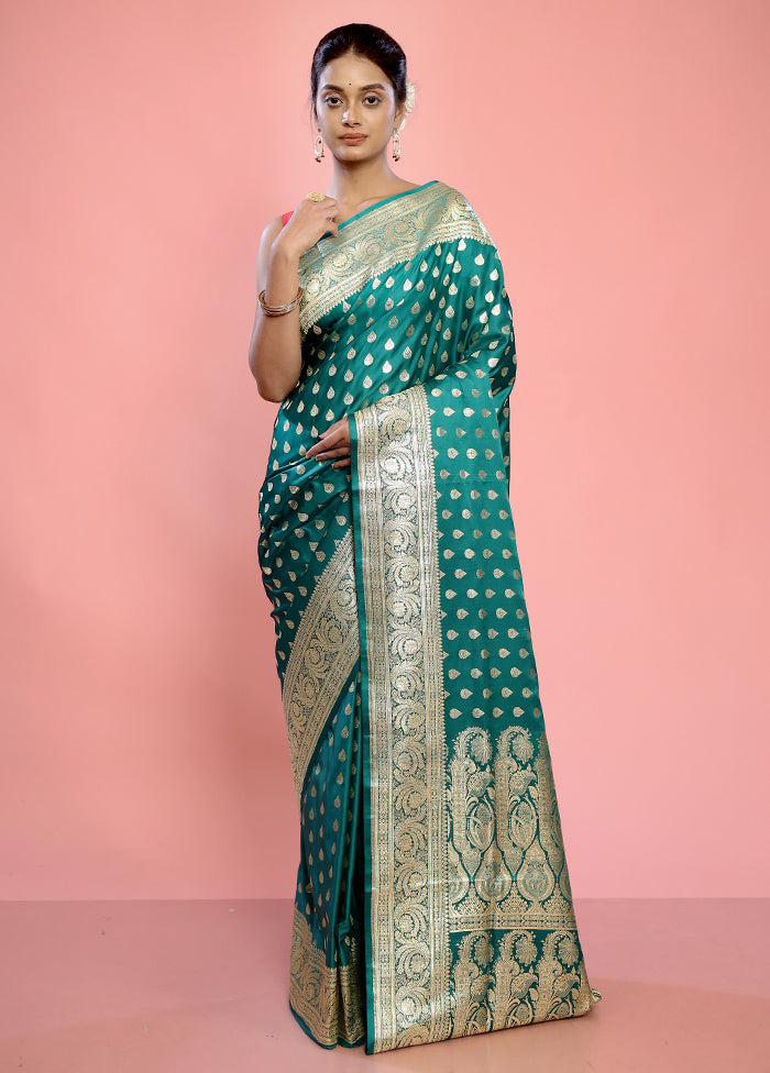 Green Banarasi Pure Silk Saree With Blouse Piece - Indian Silk House Agencies