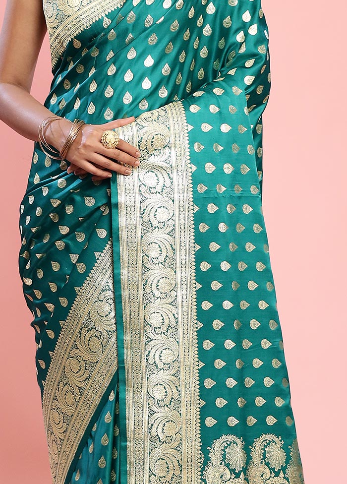 Green Banarasi Pure Silk Saree With Blouse Piece - Indian Silk House Agencies