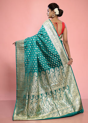 Green Banarasi Pure Silk Saree With Blouse Piece - Indian Silk House Agencies