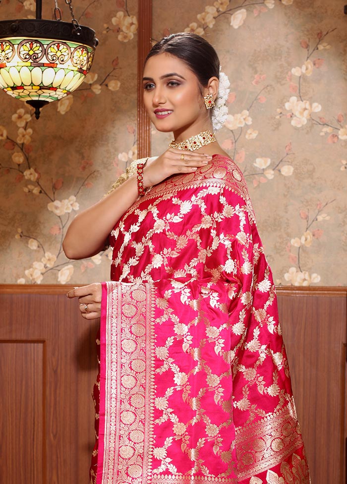 Pink Pure Banarasi Silk Saree With Blouse Piece - Indian Silk House Agencies