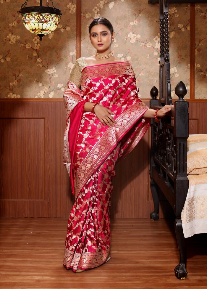 Pink Pure Banarasi Silk Saree With Blouse Piece - Indian Silk House Agencies