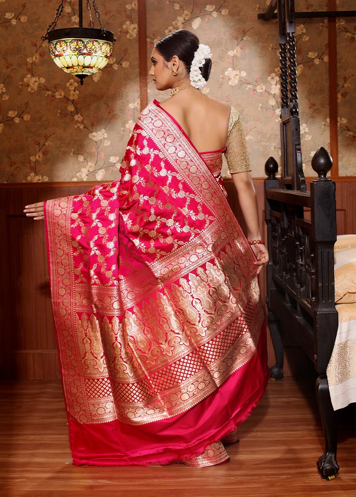 Pink Pure Banarasi Silk Saree With Blouse Piece - Indian Silk House Agencies