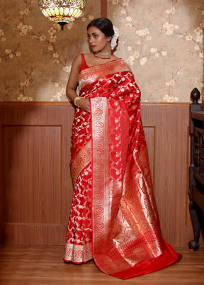 Red Pure Banarasi Silk Saree With Blouse Piece - Indian Silk House Agencies