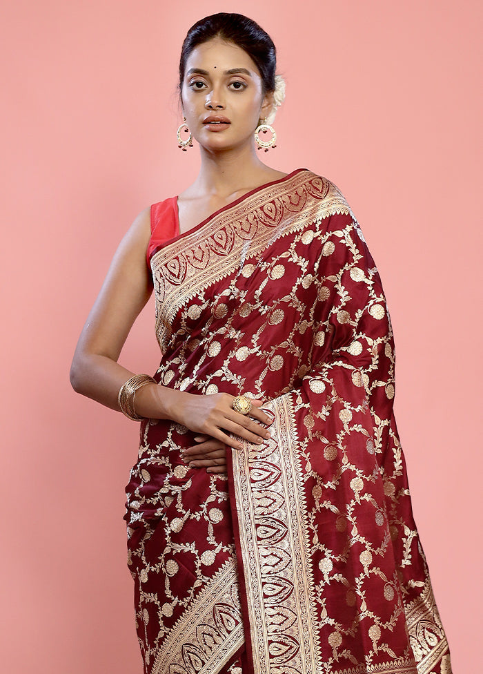 Maroon Banarasi Pure Silk Saree With Blouse Piece - Indian Silk House Agencies